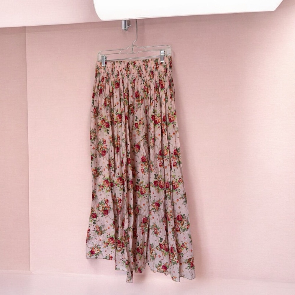 Maxi Skirt Pink Floral Swiss Dot Country Meadow Whimsical Cottage core Homemade